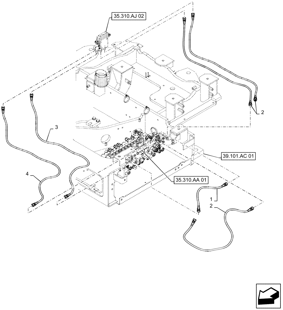 Схема запчастей Case CX55B - (35.355.AD[04]) - CONTROL, LINES, REMOTE, DOZER (35) - HYDRAULIC SYSTEMS