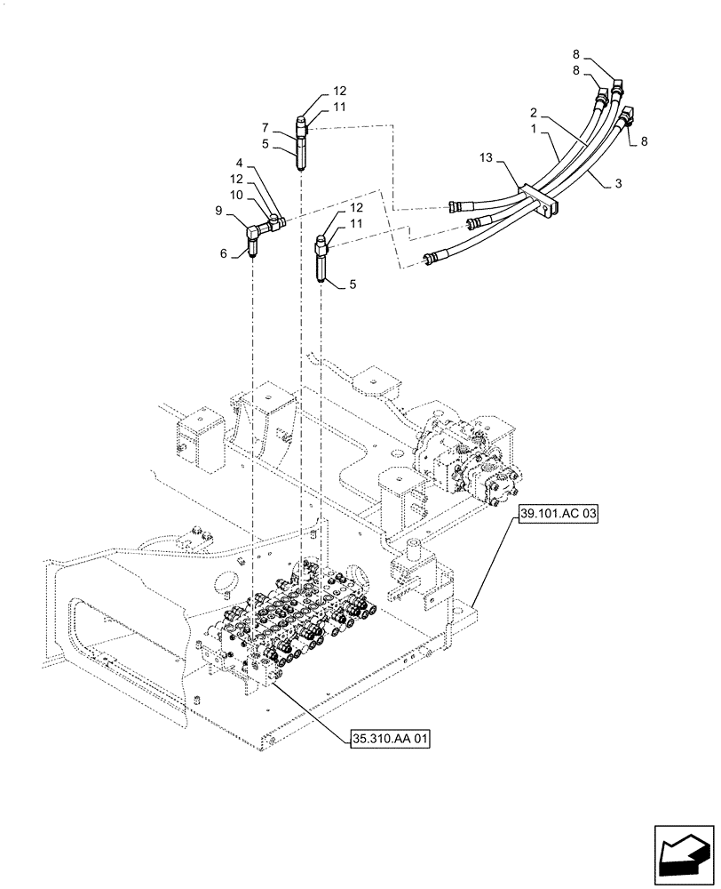 Схема запчастей Case CX55B - (35.322.AJ[03]) - HYD. LINE, PUMP (OPTION) (35) - HYDRAULIC SYSTEMS