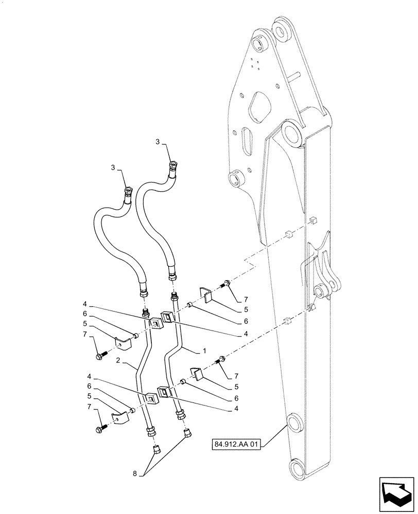 Схема запчастей Case CX55B - (35.737.AE[02]) - HYD. LINE, ARM 1.685M, NIBBLER & BREAKER (35) - HYDRAULIC SYSTEMS