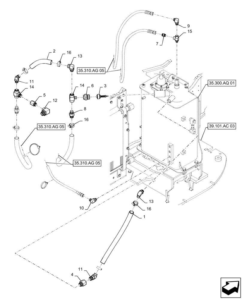 Схема запчастей Case CX55B - (35.310.AG[06]) - HYD. LINE, RETURN (ROTARY) (35) - HYDRAULIC SYSTEMS