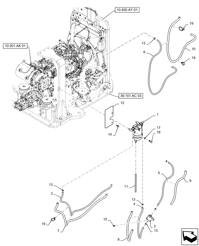 Схема запчастей Case CX55B - (10.216.BA[01]) - FUEL TANK LINES (10) - ENGINE