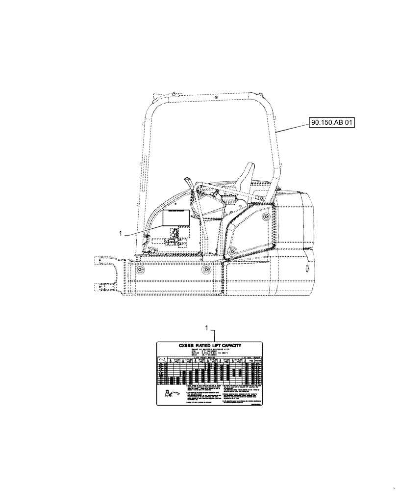 Схема запчастей Case CX55B - (90.108.AC[17]) - NAME PLATE INSTALL - DECALS (CANOPY) (90) - PLATFORM, CAB, BODYWORK AND DECALS