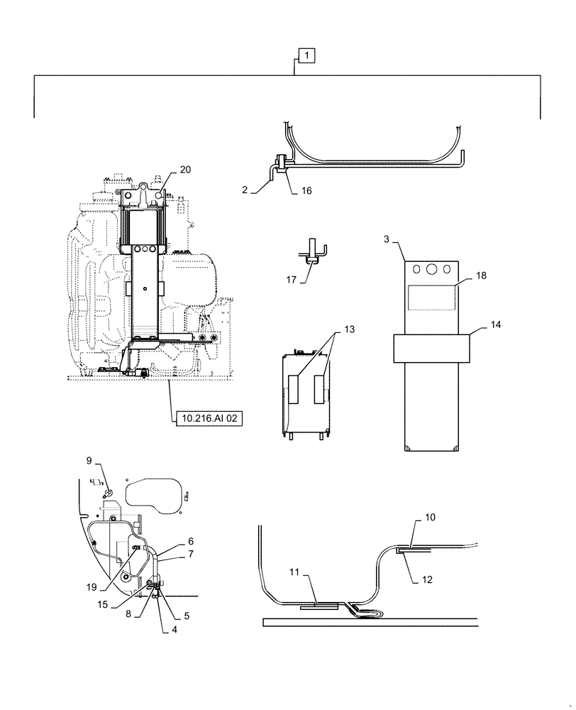Схема запчастей Case CX55B - (10.216.AI[03]) - FUEL TANK & ASSOCIATED PARTS (10) - ENGINE