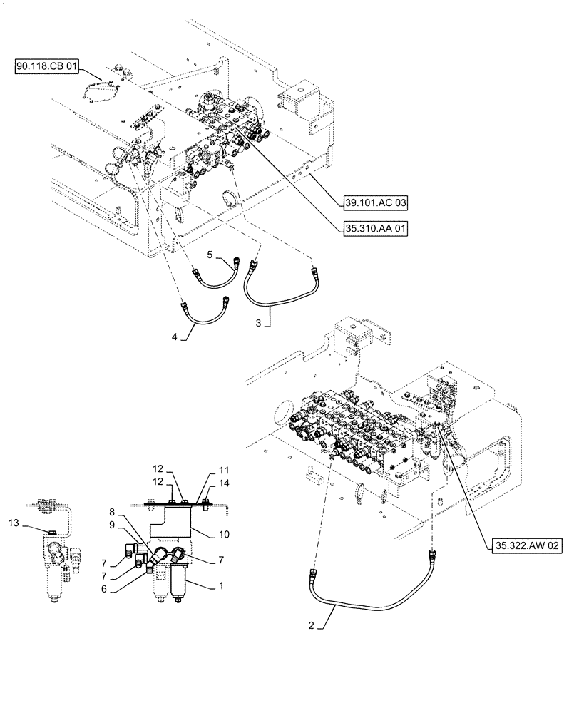 Схема запчастей Case CX55B - (35.322.AW[06]) - CONTROL, LINES, VALVE, NIBBLER & BREAKER (HCP) (35) - HYDRAULIC SYSTEMS