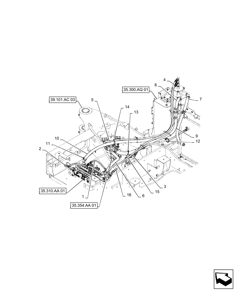 Схема запчастей Case CX55B - (35.310.AG[03]) - HYD LINES, RETURN (ANGLE DOZER) (35) - HYDRAULIC SYSTEMS