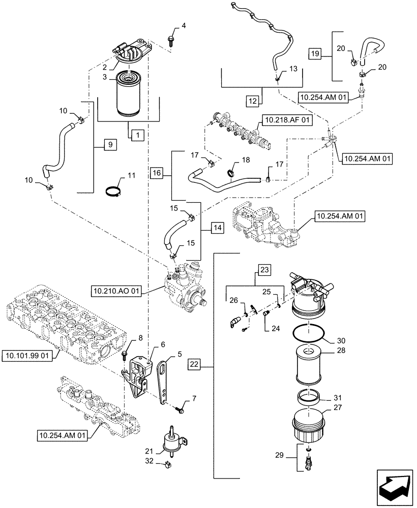 Схема запчастей Case CX55B - (10.218.AD[01]) - FUEL LINE (10) - ENGINE