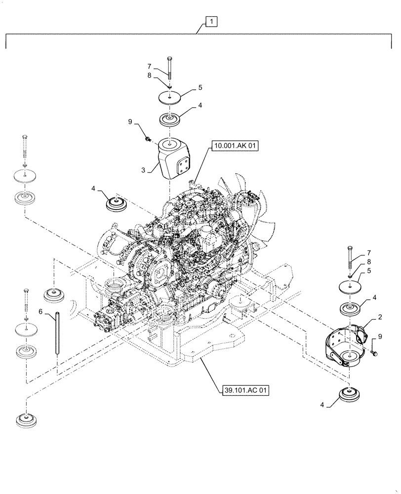 Схема запчастей Case CX55B - (10.001.AK[02]) - ENGINE MOUNT, CAB (10) - ENGINE