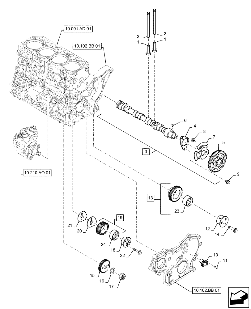 Схема запчастей Case CX55B - (10.106.AG[01]) - CAMSHAFT AND DRIVING GEAR (10) - ENGINE