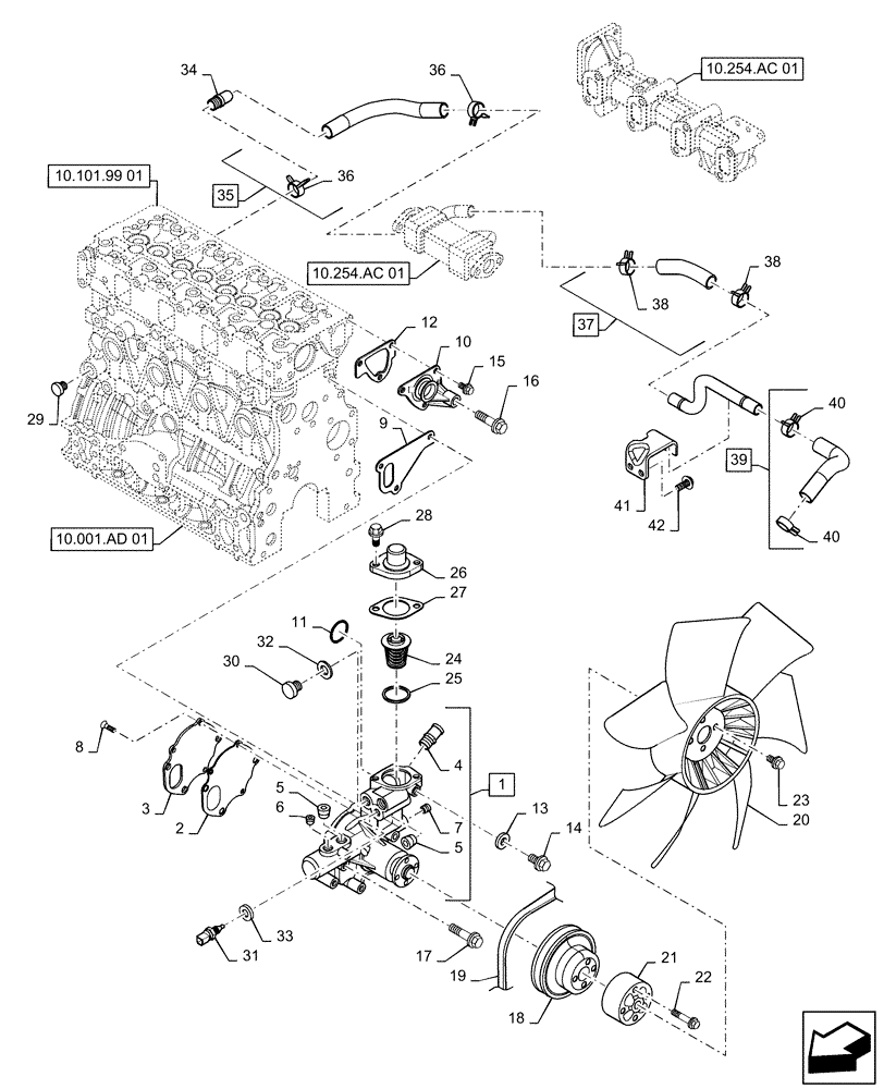 Схема запчастей Case CX55B - (10.400.99[01]) - COOLING WATER SYSTEM (10) - ENGINE