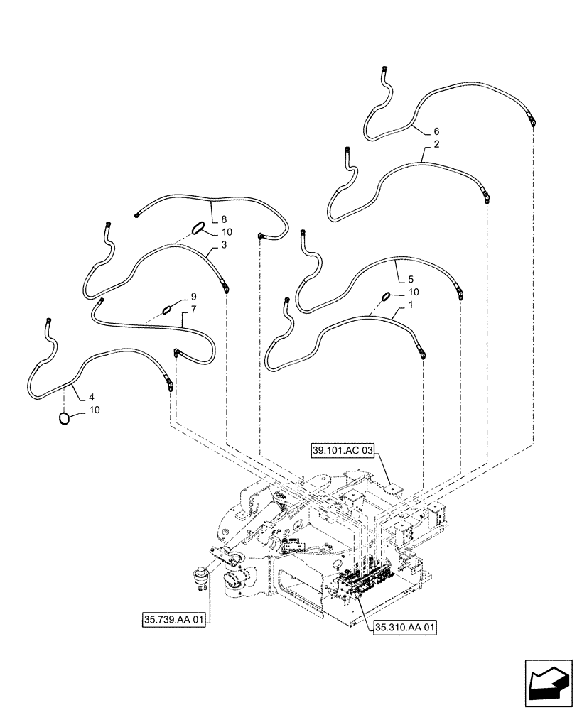 Схема запчастей Case CX55B - (35.359.AE[01]) - HYD. LINE, UPPER, NIBBLER & BREAKER OR ROTARY (35) - HYDRAULIC SYSTEMS