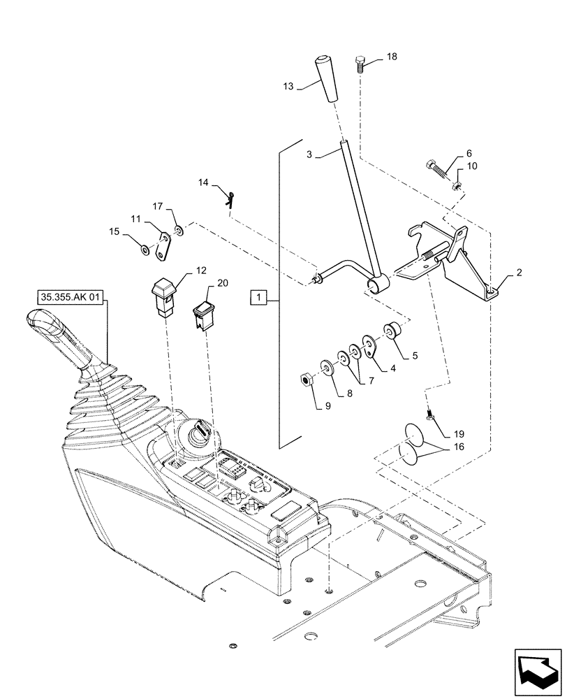 Схема запчастей Case CX55B - (10.220.AA[01]) - THROTTLE LINKAGE, LEVER ASSY (10) - ENGINE