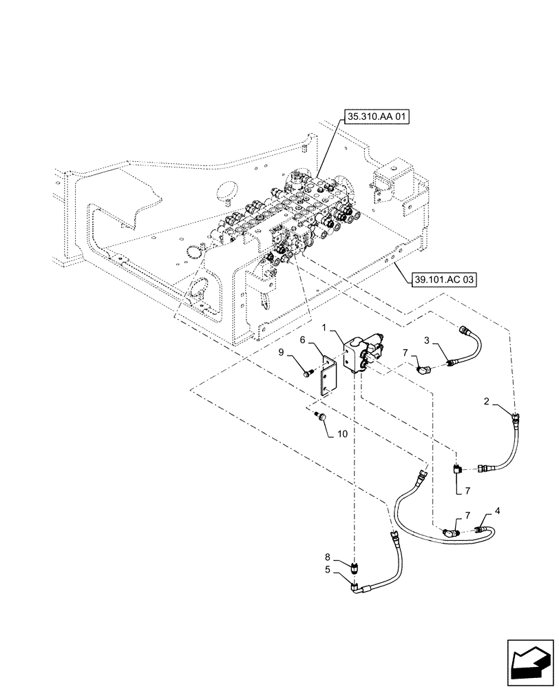 Схема запчастей Case CX55B - (35.322.AW[07]) - CONTROL, LINES, VALVE - ROTARY (35) - HYDRAULIC SYSTEMS