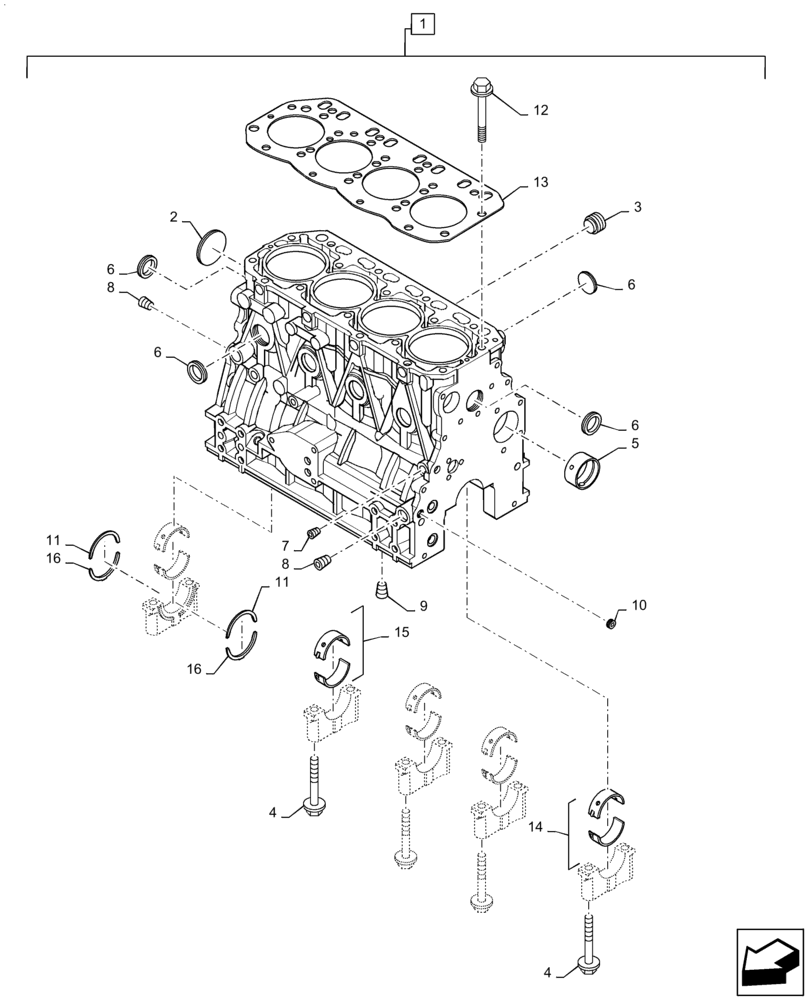 Схема запчастей Case CX55B - (10.001.AD[01]) - CYLINDER BLOCK (10) - ENGINE