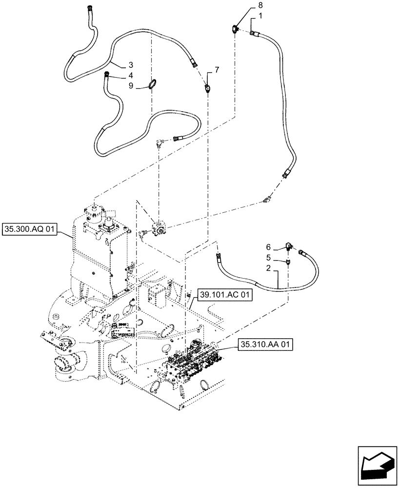 Схема запчастей Case CX55B - (35.359.AE[03]) - HYD. LINE, UPPER, NIBBLER & BREAKER OR ROTARY (35) - HYDRAULIC SYSTEMS