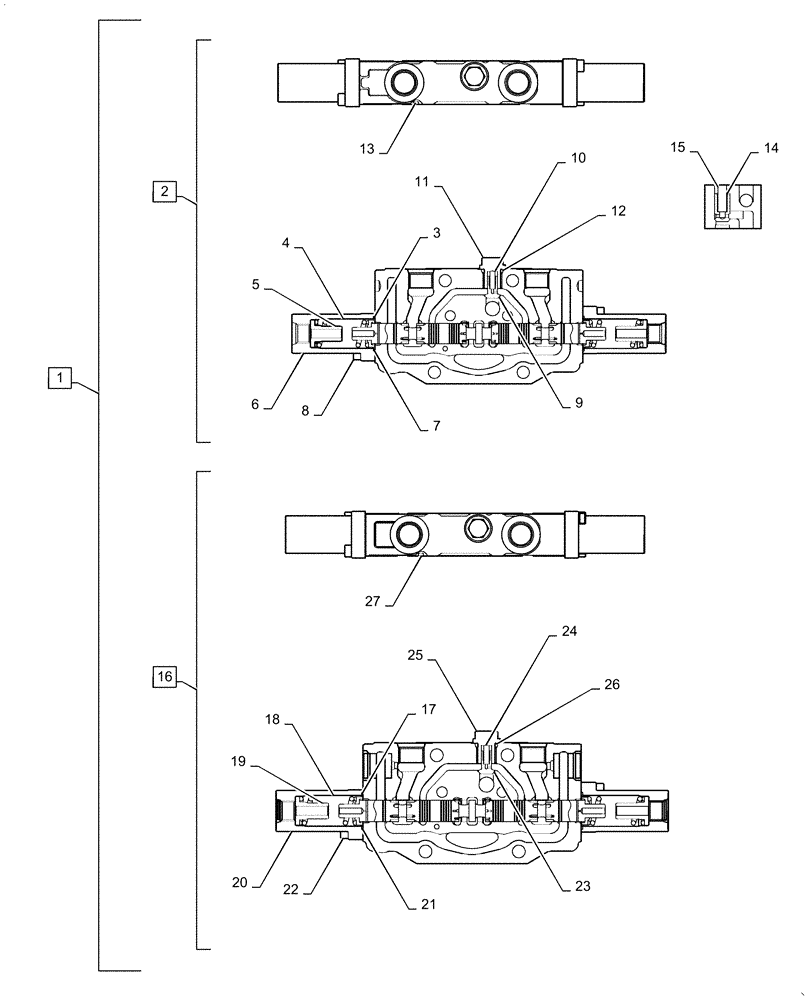 Схема запчастей Case CX55B - (35.310.AA[15]) - CONTROL VALVE SECTION, DOZER, ROTARY DOZER (35) - HYDRAULIC SYSTEMS