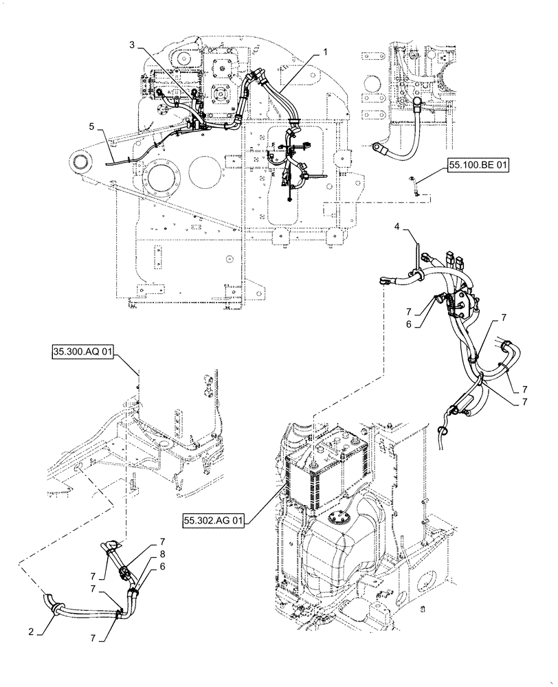 Схема запчастей Case CX55B - (55.100.AI[01]) - CENTRAL WIRE HARNESS (55) - ELECTRICAL SYSTEMS