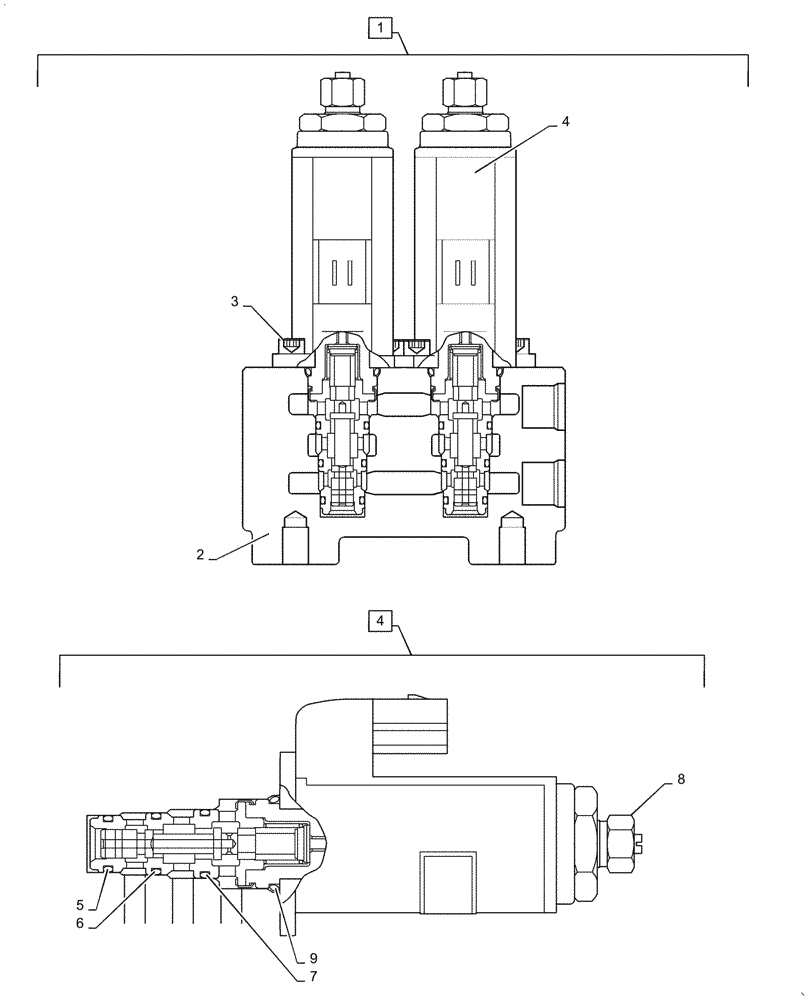 Схема запчастей Case CX55B - (35.355.AI[01]) - VALVE ASSY, SOLENOID, NIBBLER & BREAKER OR ROTARY (35) - HYDRAULIC SYSTEMS