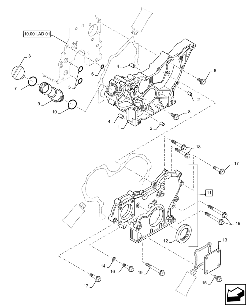 Схема запчастей Case CX55B - (10.102.BB[01]) - GEAR, HOUSING (10) - ENGINE