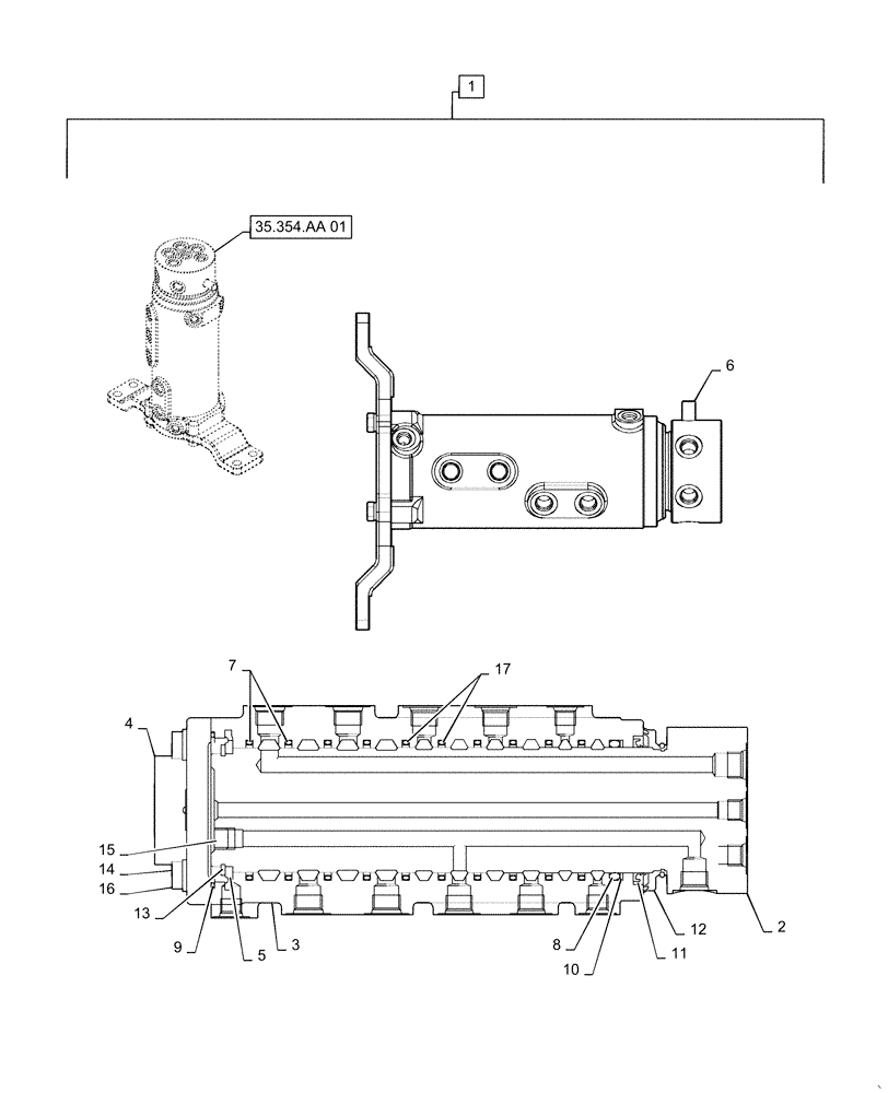 Схема запчастей Case CX31B - (35.354.AA[04]) - SWIVEL CONNECTION, ASSY, ANGLE, DOZER (35) - HYDRAULIC SYSTEMS