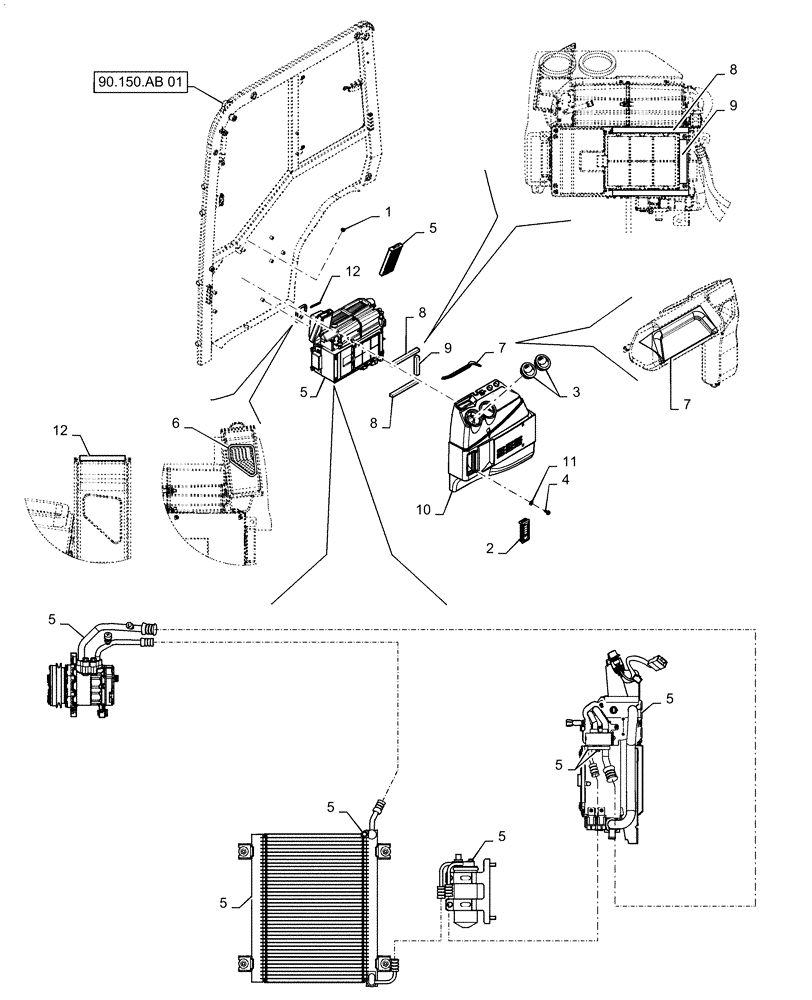 Схема запчастей Case CX55B - (50.200.AA[04]) - AIR CONDITIONING, MOUNTING (50) - CAB CLIMATE CONTROL