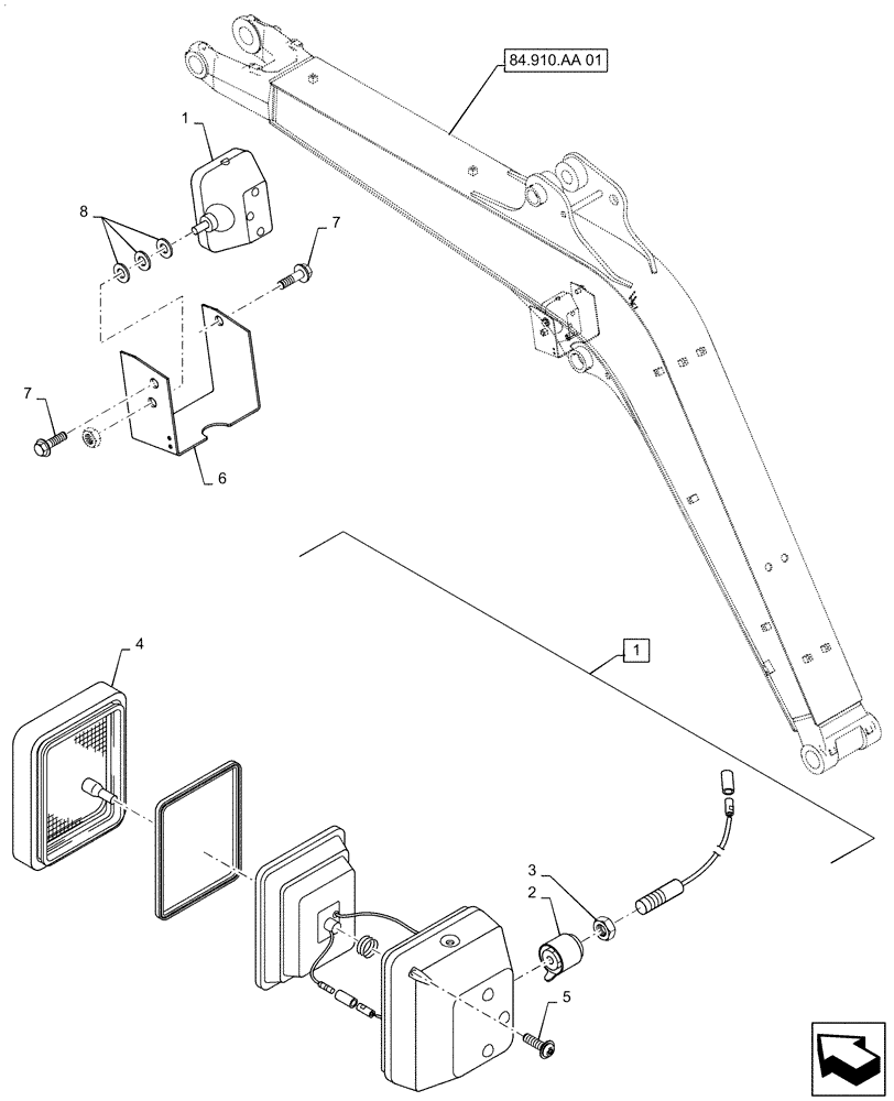 Схема запчастей Case CX55B - (55.404.BS[01]) - LIGHT, ASSY, BOOM (55) - ELECTRICAL SYSTEMS