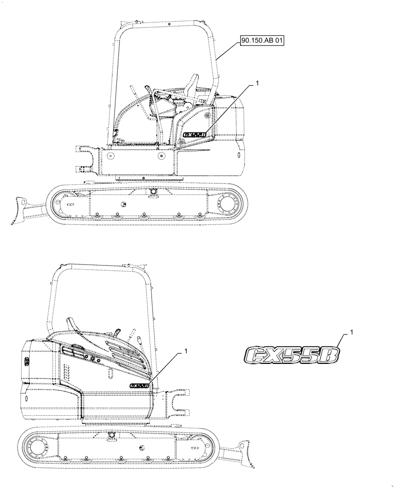 Схема запчастей Case CX55B - (90.108.AB[01]) - NAME PLATE INSTALL - DECALS (90) - PLATFORM, CAB, BODYWORK AND DECALS