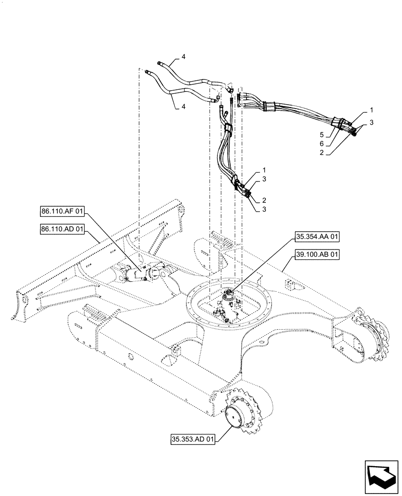 Схема запчастей Case CX55B - (35.322.AY[01]) - HYD. LINE, LOWER, DOZER (35) - HYDRAULIC SYSTEMS