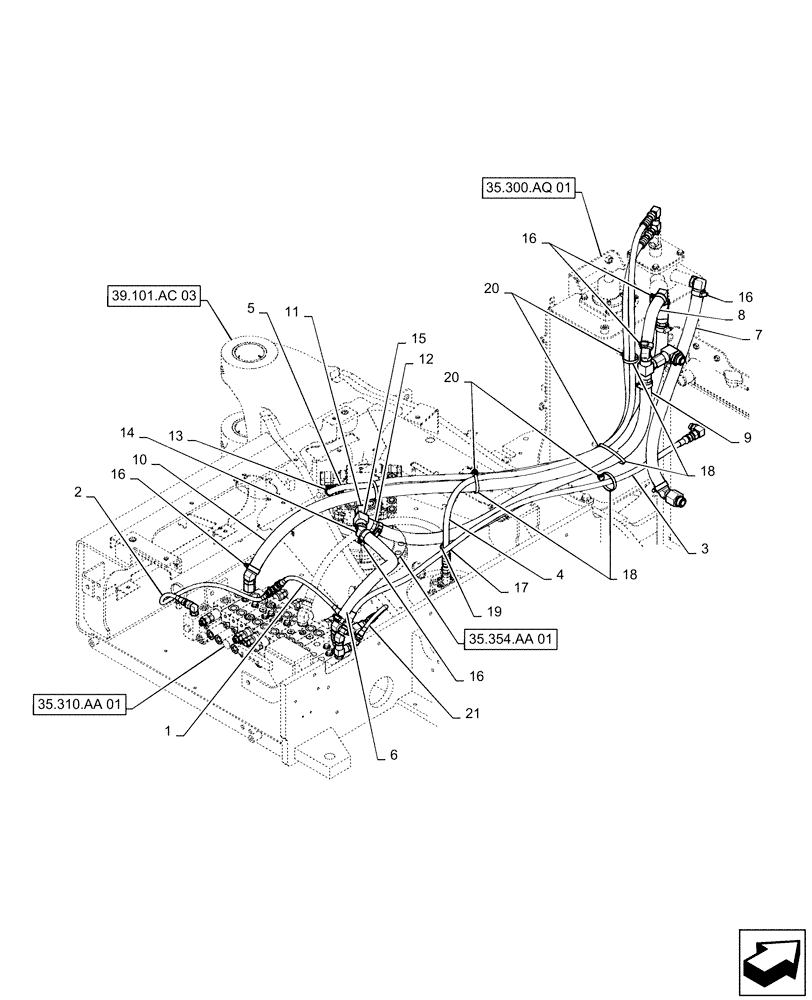 Схема запчастей Case CX55B - (35.310.AG[01]) - HYD. LINE, RETURN (35) - HYDRAULIC SYSTEMS