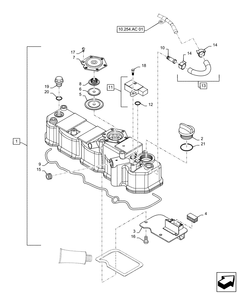 Схема запчастей Case CX55B - (10.101.AA[02]) - CYLINDER HEAD AND BONNET (10) - ENGINE