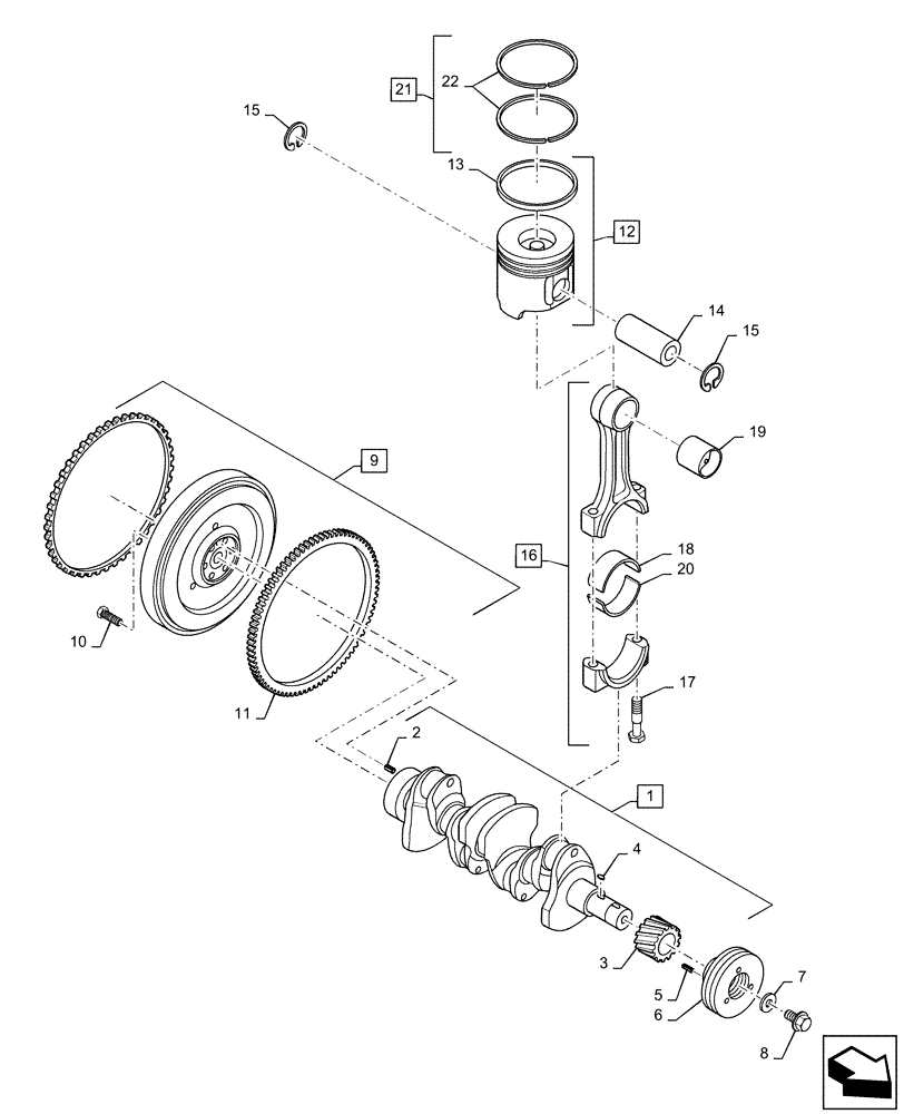 Схема запчастей Case CX55B - (10.103.AA[01]) - CRANKSHAFT AND PISTON (10) - ENGINE