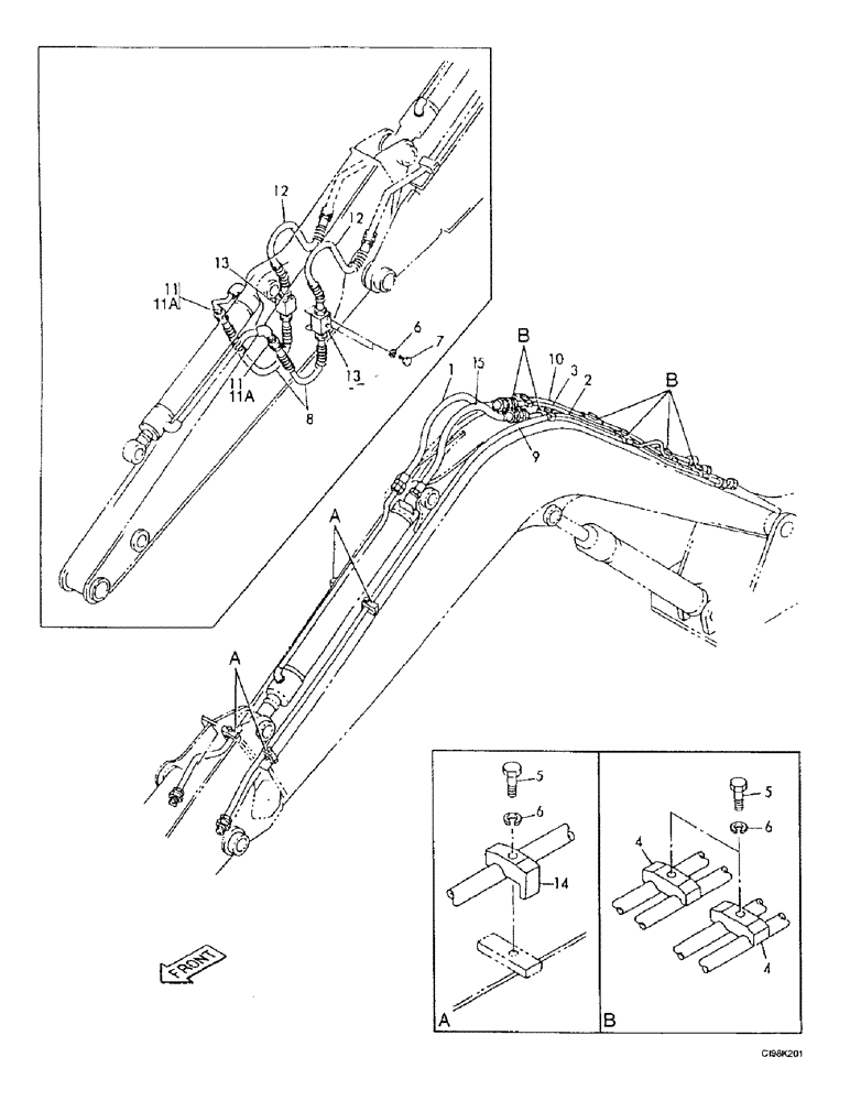 Схема запчастей Case 9007B - (8-042) - HYDRAULIC CIRCUIT - LONG DIPPER AND BUCKET CYLINDER (08) - HYDRAULICS