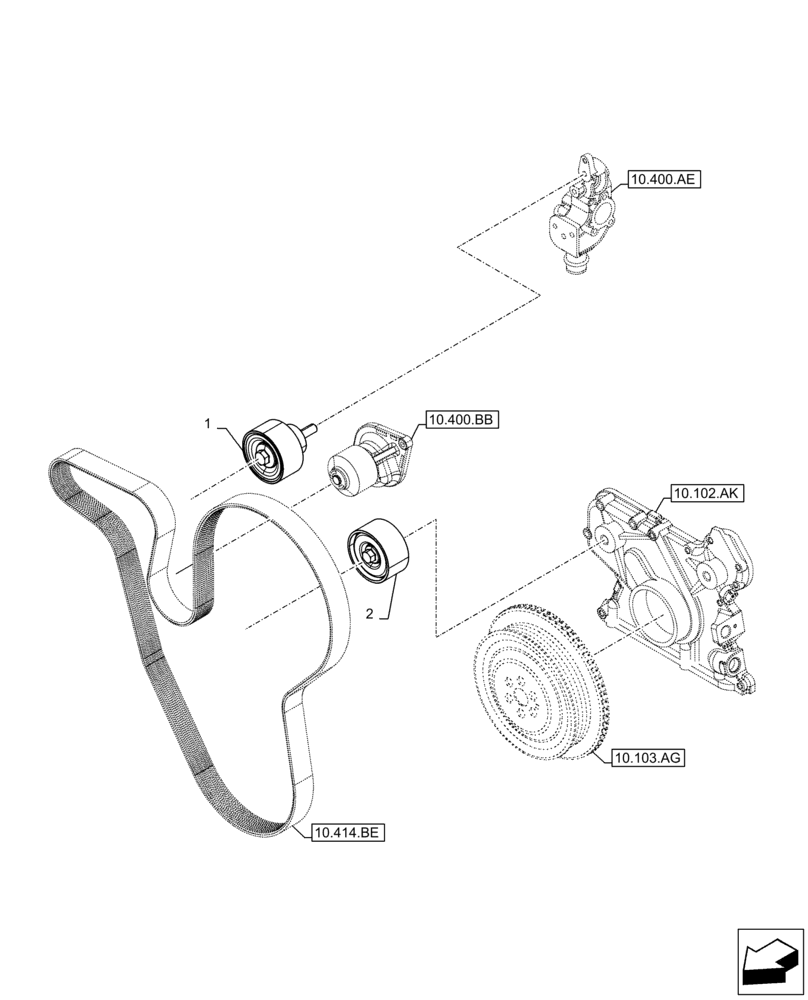 Схема запчастей Case F4HFE613T B005 - (10.414.AE) - BELT TENSIONER (10) - ENGINE