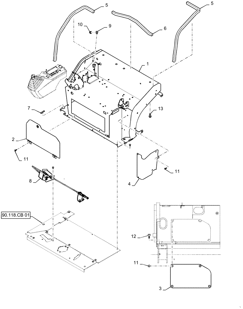 Схема запчастей Case CX55B - (90.118.AC[04]) - CONTROLS, OPERATORS, CAB (90) - PLATFORM, CAB, BODYWORK AND DECALS