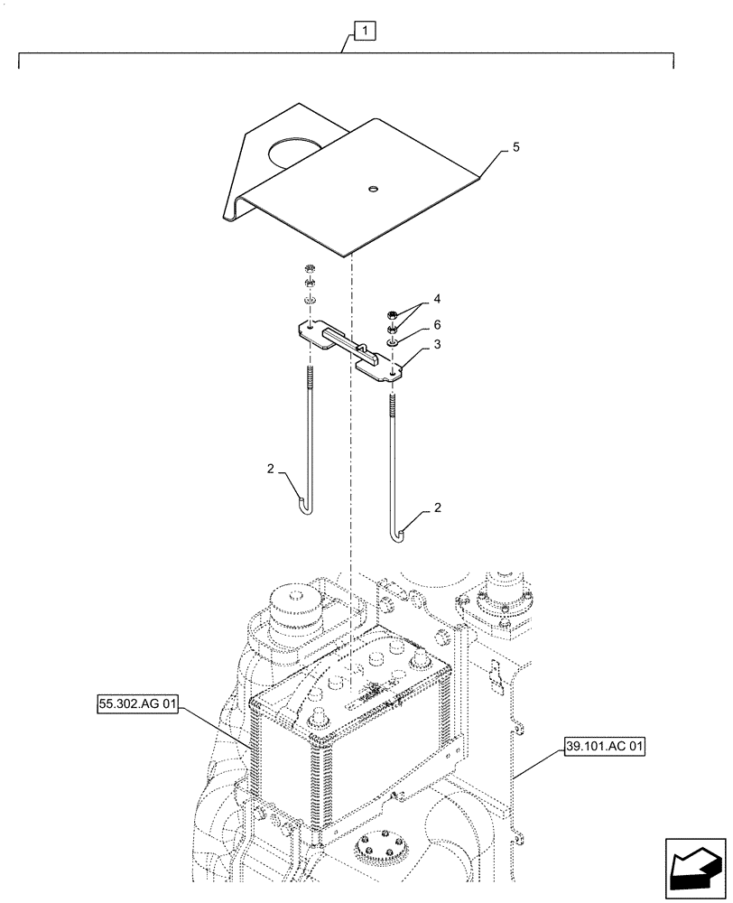 Схема запчастей Case CX55B - (55.302.AG[02]) - BATTERY, MOUNTING (55) - ELECTRICAL SYSTEMS