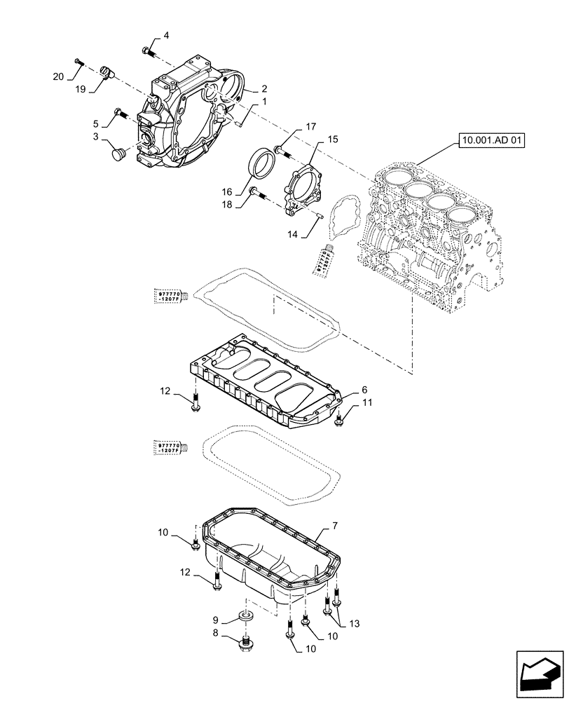 Схема запчастей Case CX55B - (10.103.AK[01]) - FLYWHEEL HOUSING AND OIL SUMP (10) - ENGINE