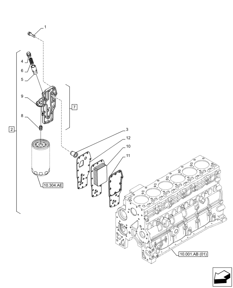 Схема запчастей Case F4HFE613T B005 - (10.408.AO) - ENGINE OIL, COOLER (10) - ENGINE