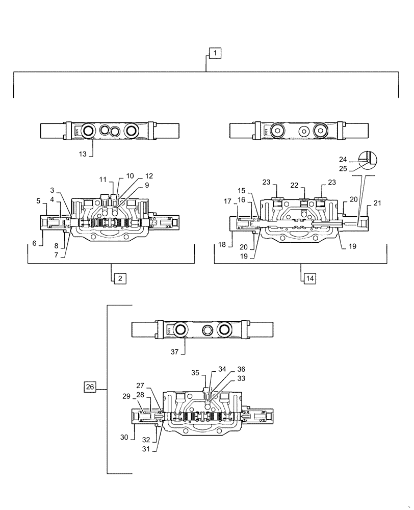 Схема запчастей Case CX55B - (35.310.AA[14]) - CONTROL VALVE SECTION, ARM, ARM CONFLUENCE (JOINING), SLEWING (35) - HYDRAULIC SYSTEMS