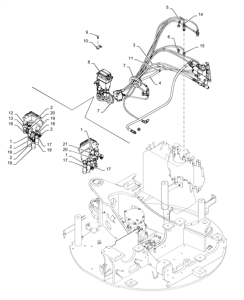 Схема запчастей Case CX36B - (01-064[03]) - CONTROL LINES, PROPEL [NIBBLER AND BREAKER, TRAVEL ALARM] - SN PX15-22269 (35) - HYDRAULIC SYSTEMS