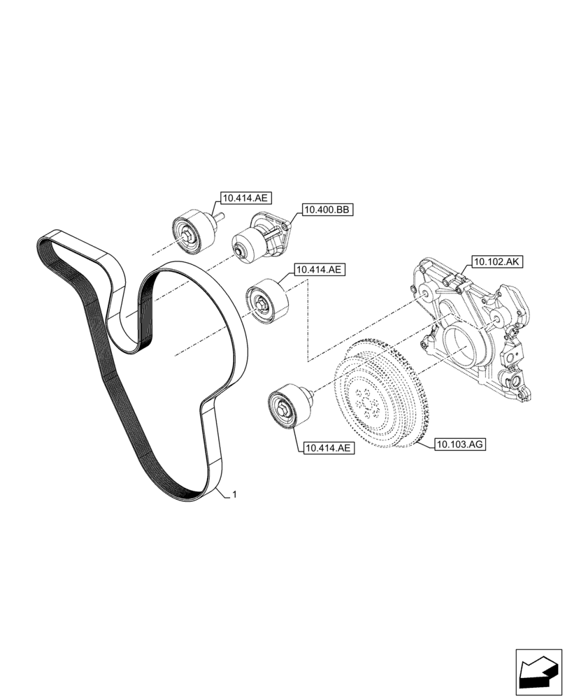 Схема запчастей Case F4HFE613T B005 - (10.414.BE) - BELT (10) - ENGINE