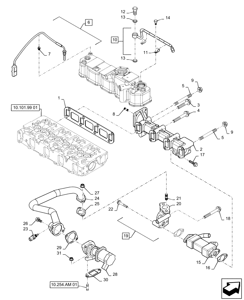 Схема запчастей Case CX55B - (10.254.AC[01]) - EXHAUST MANIFOLD (10) - ENGINE