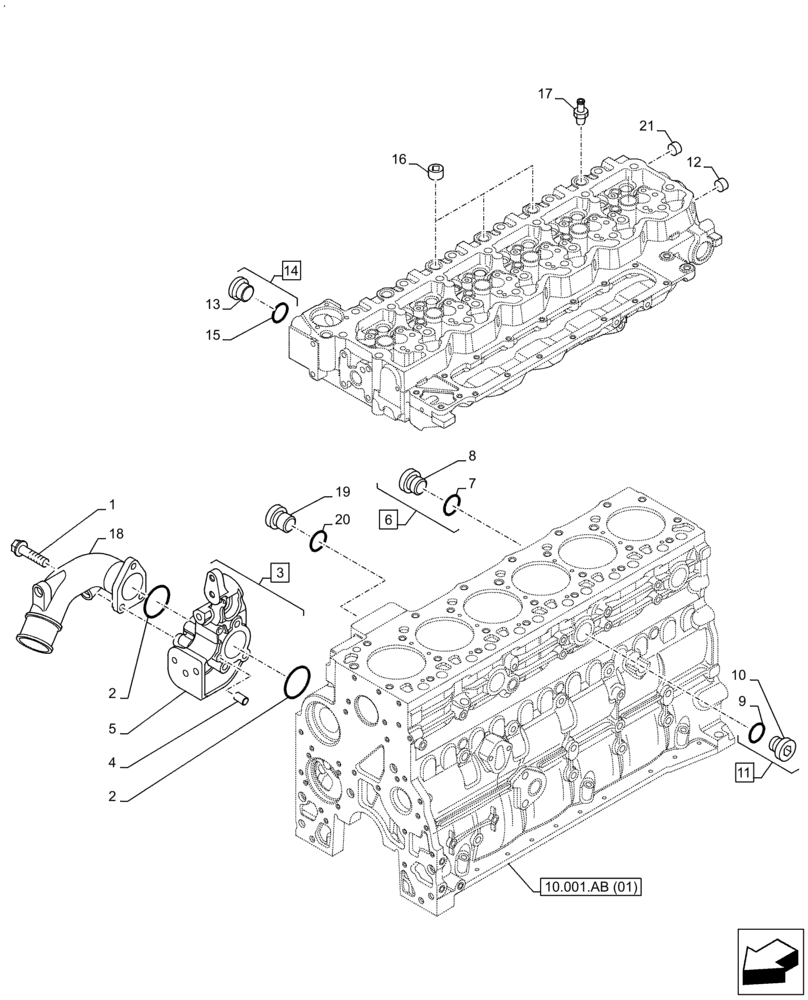 Схема запчастей Case F4HFE613T B005 - (10.400.AE) - ENGINE, COOLING SYSTEM LINE (10) - ENGINE