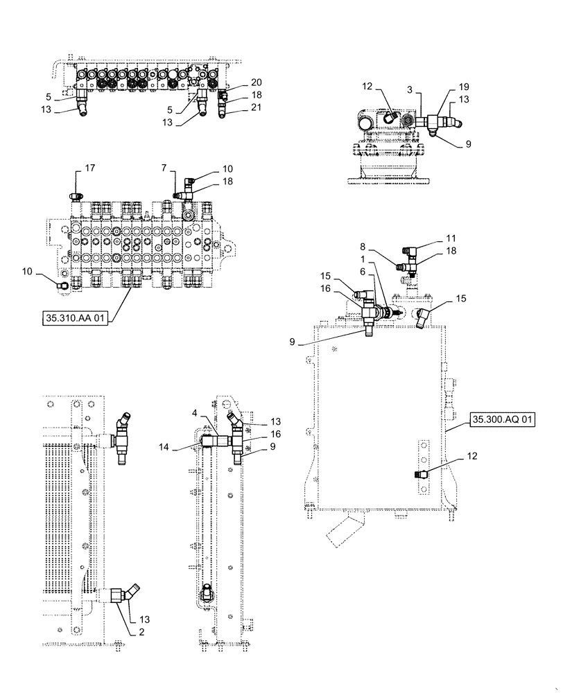 Схема запчастей Case CX55B - (35.310.AG[04]) - HYD LINES, RETURN (ANGLE DOZER) (35) - HYDRAULIC SYSTEMS