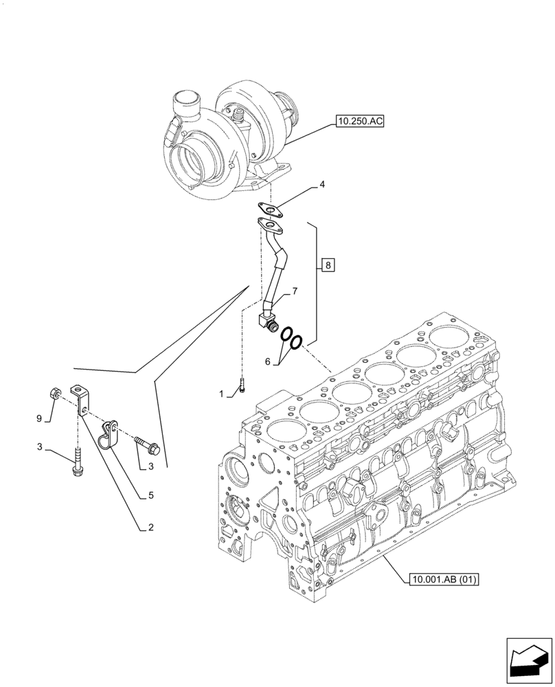 Схема запчастей Case F4HFE613T B006 - (10.250.AE) - TURBOCHARGER, RETURN, LINE (10) - ENGINE