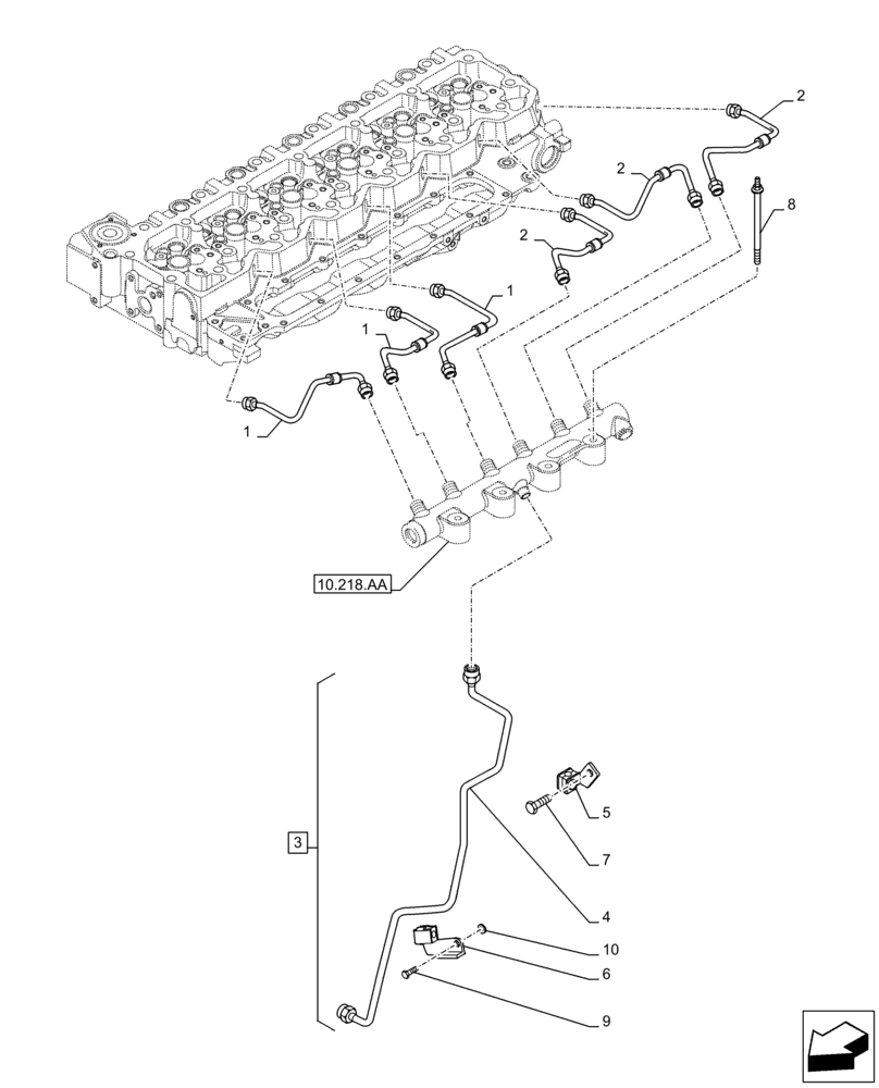 Схема запчастей Case F4HFE613T B006 - (10.218.AI[01]) - INJECTOR FUEL LINES (10) - ENGINE