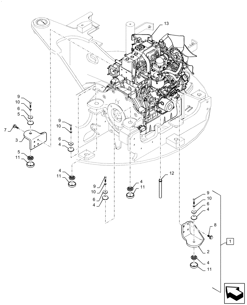 Схема запчастей Case CX36B - (01-011[02]) - ENGINE INSTALL - SN PX15-22567 (10) - ENGINE