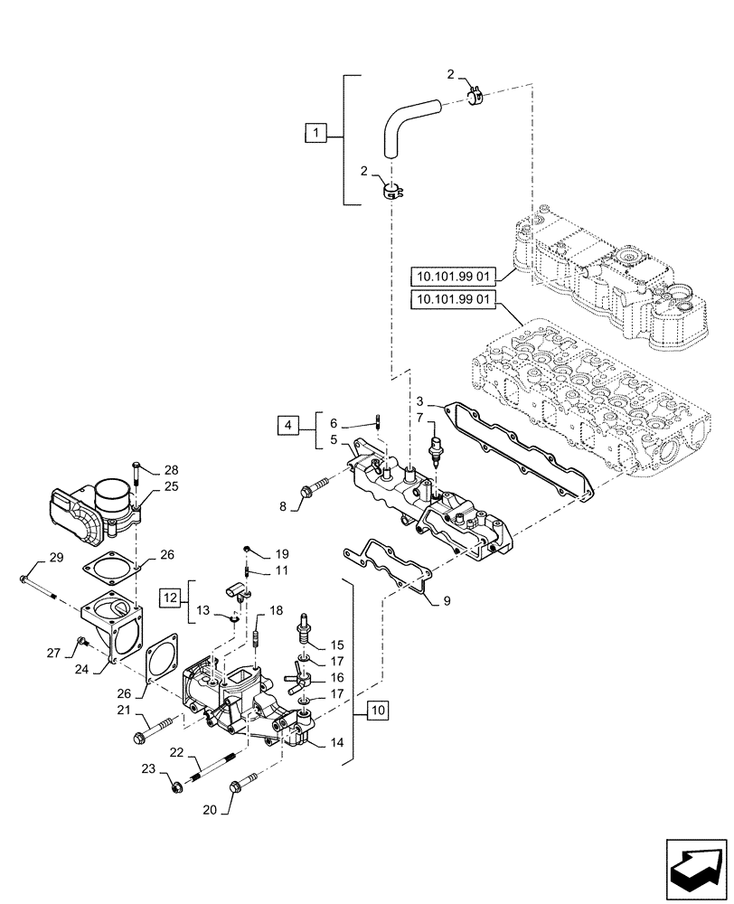 Схема запчастей Case CX55B - (10.254.AM[01]) - SUCTION MANIFOLD (10) - ENGINE