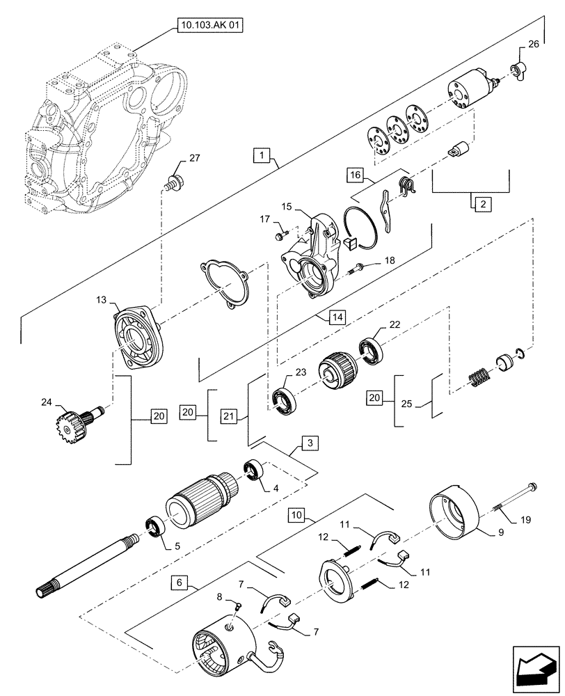 Схема запчастей Case CX55B - (55.201.AE[01]) - STARTING MOTOR (55) - ELECTRICAL SYSTEMS