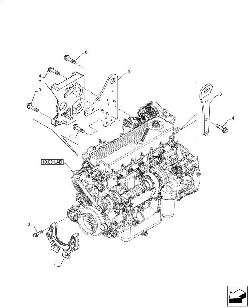 Схема запчастей Case F2CFE614A A010 - (10.001.AK) - ENGINE, SUPPORT (10) - ENGINE