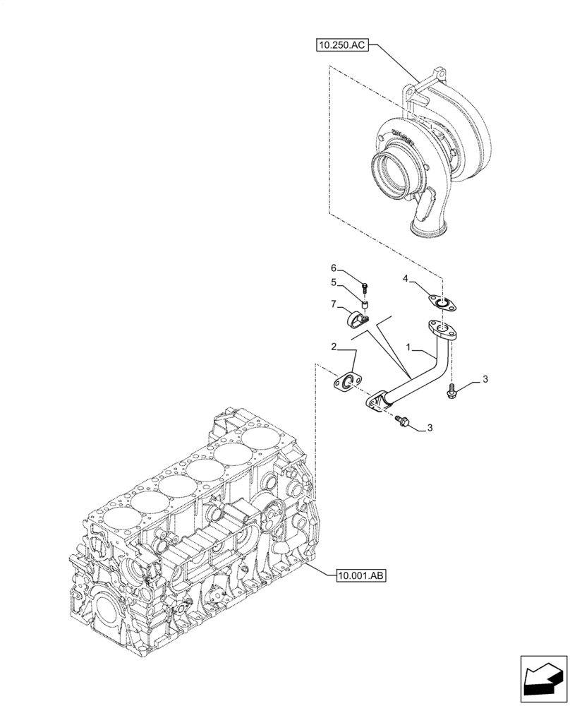 Схема запчастей Case F2CFA614A E010 - (10.250.AE) - TURBOCHARGER LINE (10) - ENGINE