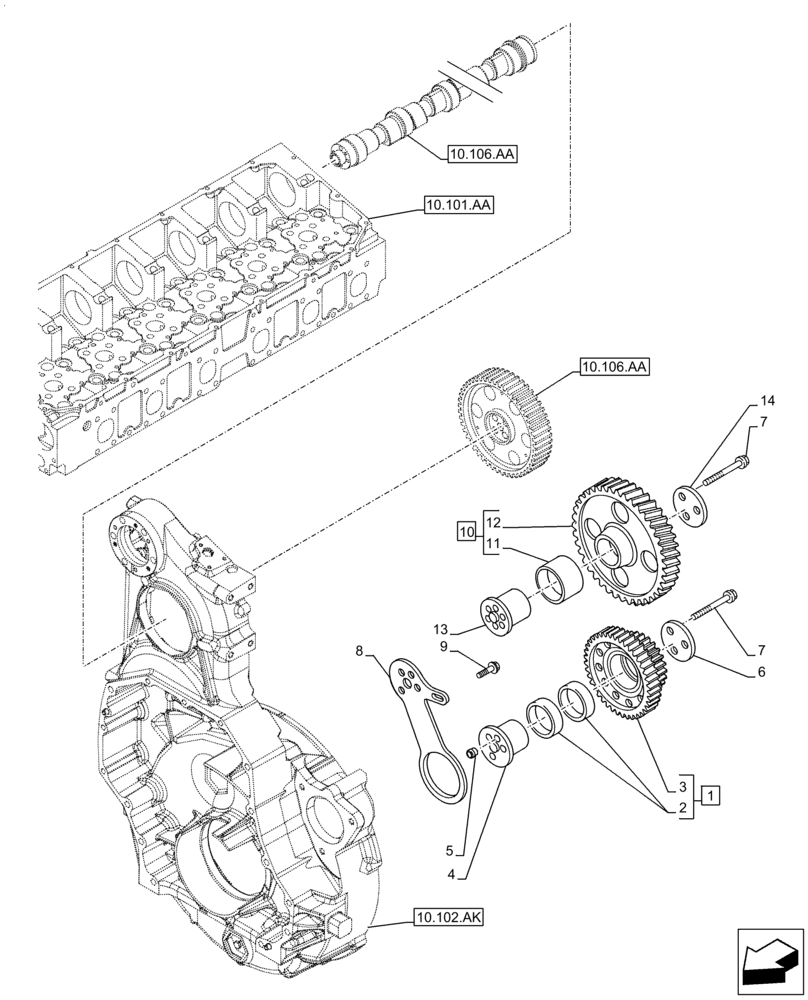 Схема запчастей Case F2CFE614A A010 - (10.106.AG) - CAMSHAFT, GEAR (10) - ENGINE